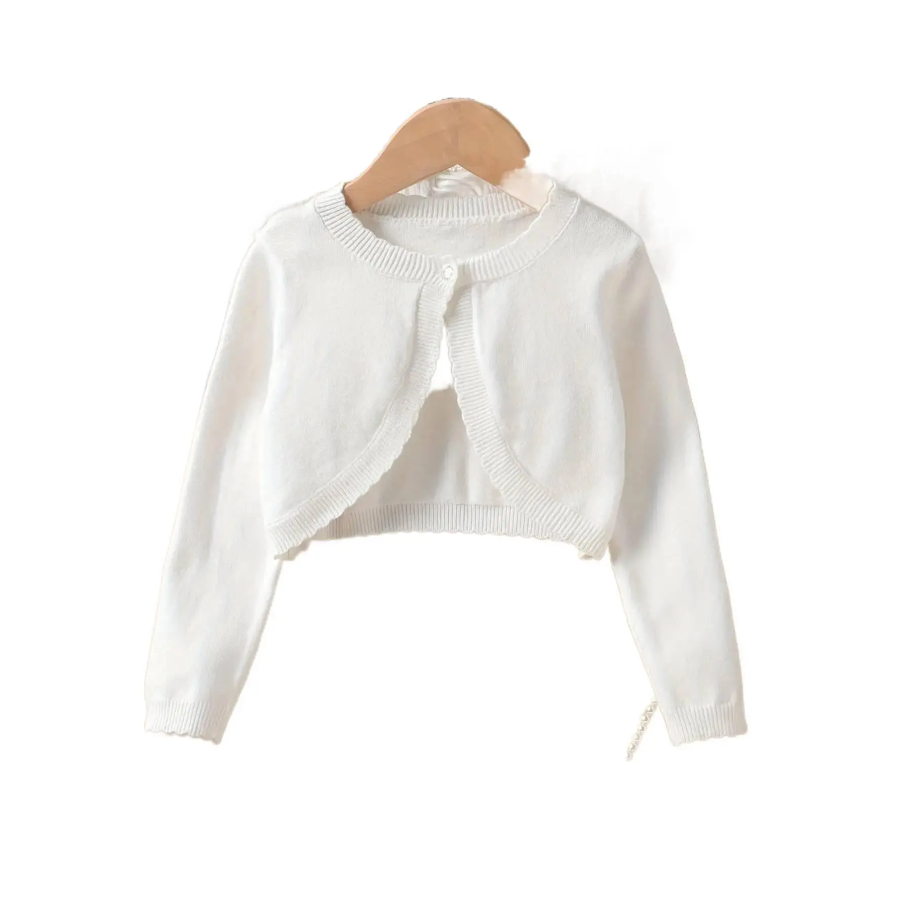 Knitted Cardigan for Girls Spring Autumn Young Children Older Kids Solid Color Versatile Short Shawl Jacket