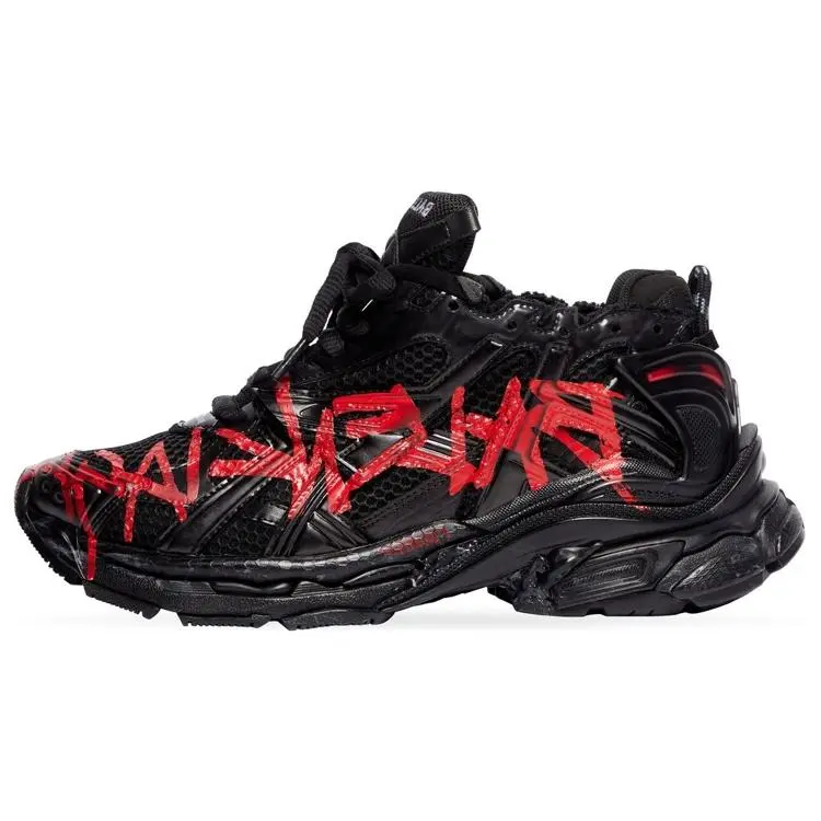 Women's Balenciaga Runner Graffiti Lace Sneaker - Athletic Footwear, Trainer, Black-Red Colorway