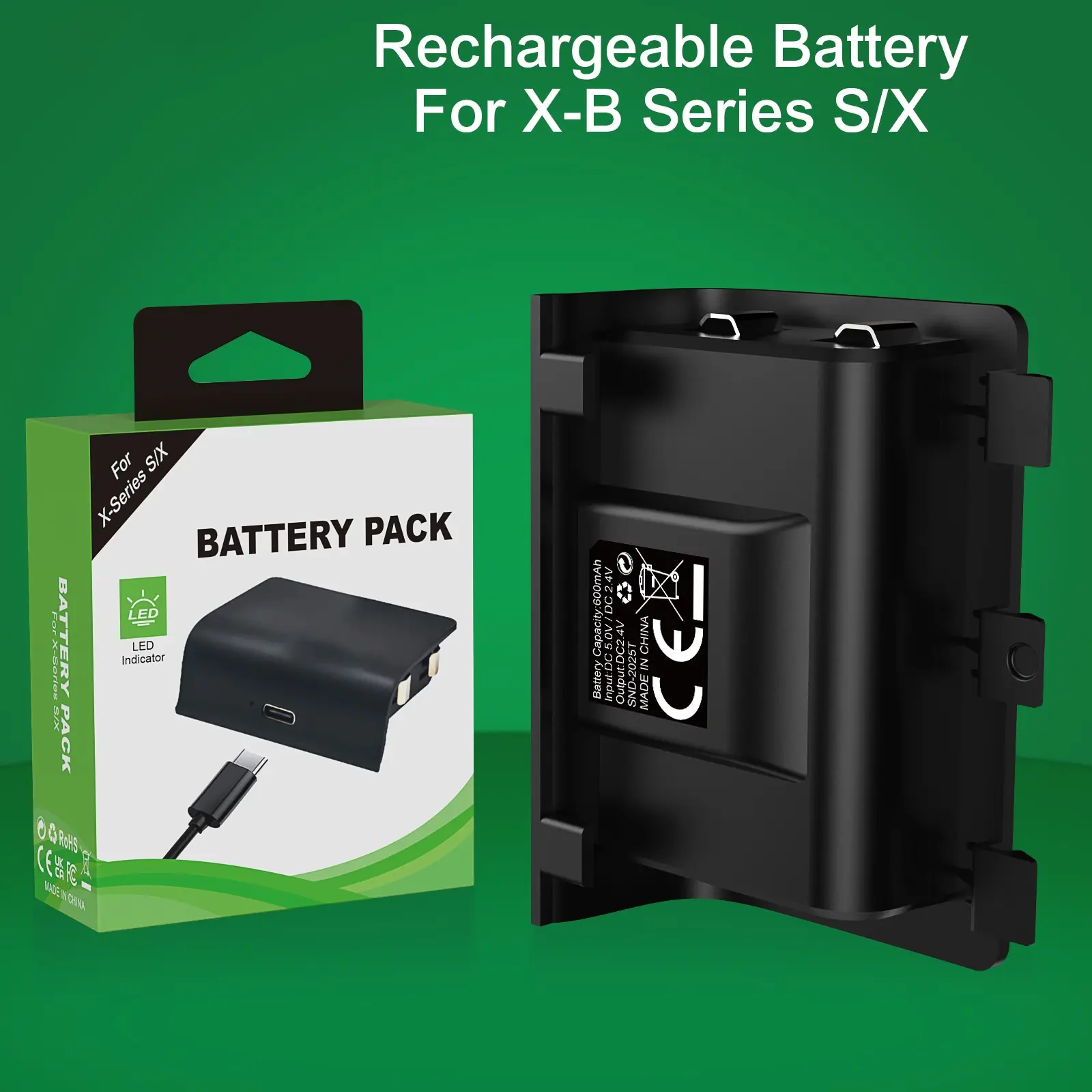 Rechargeable Xbox Controller Battery, 600mah, Type-C Charging, Play While Charging, High Capacity, Portable Gaming Power Source, Game Console Accessories