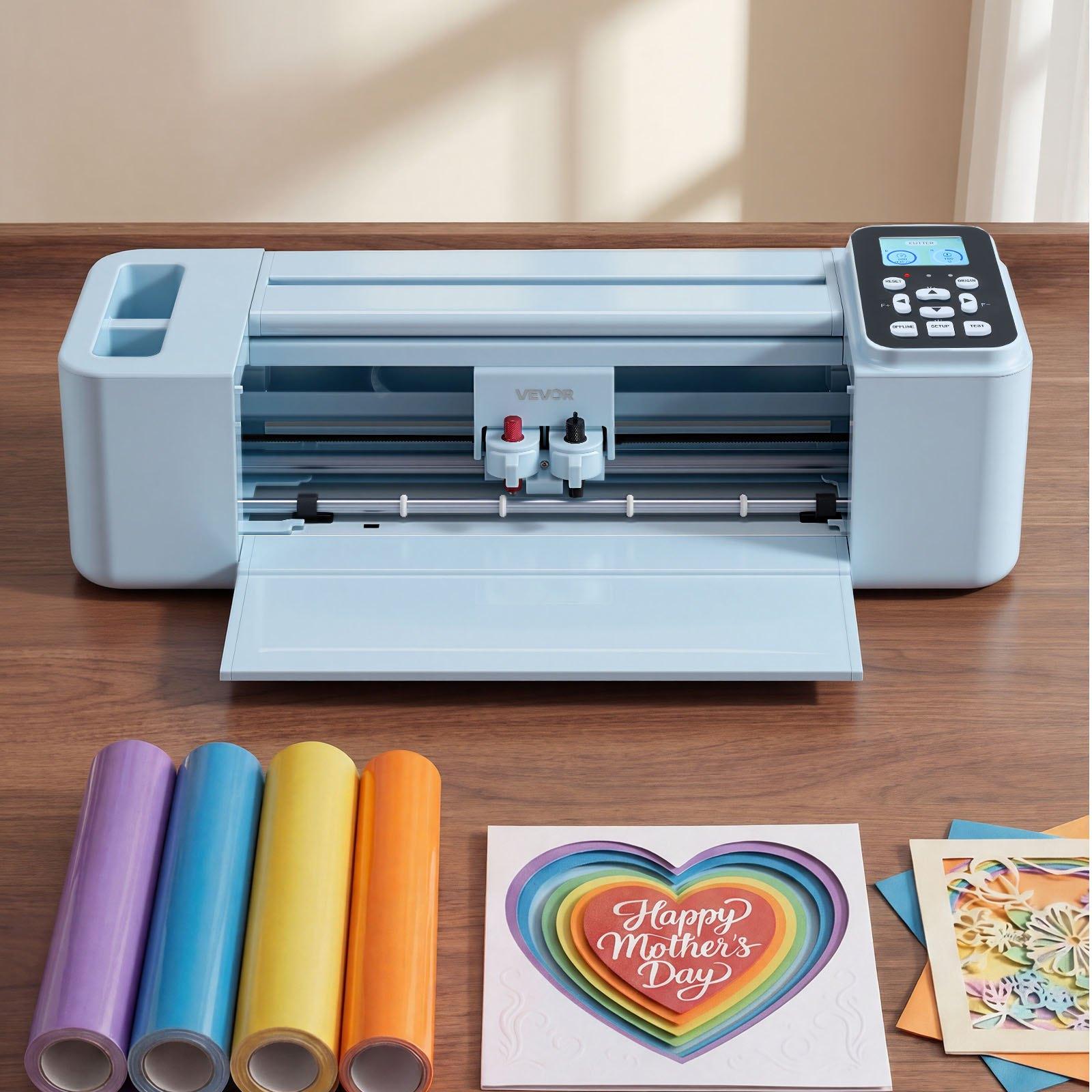 【FathersDayGift】 VEVOR Vinyl Cutting Machine, 12 in, Button and Screen Controlled Vinyl Cutter with Materials and Tool Kit, 5000+ Built-in Design Resources, Compatible with Mac, Windows, Android and iOS, for Crafts