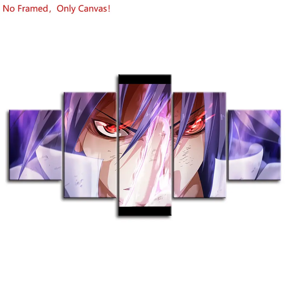 5 piece/set of frameless canvas painting print poster, classic hot-blooded anime art, Sasuke Uchiha Rinnegan S, very suitable for Japanese two-dimensional fans, the perfect gift for bedroom, living room, kitchen, dormitory corridor, mural, wall decoration