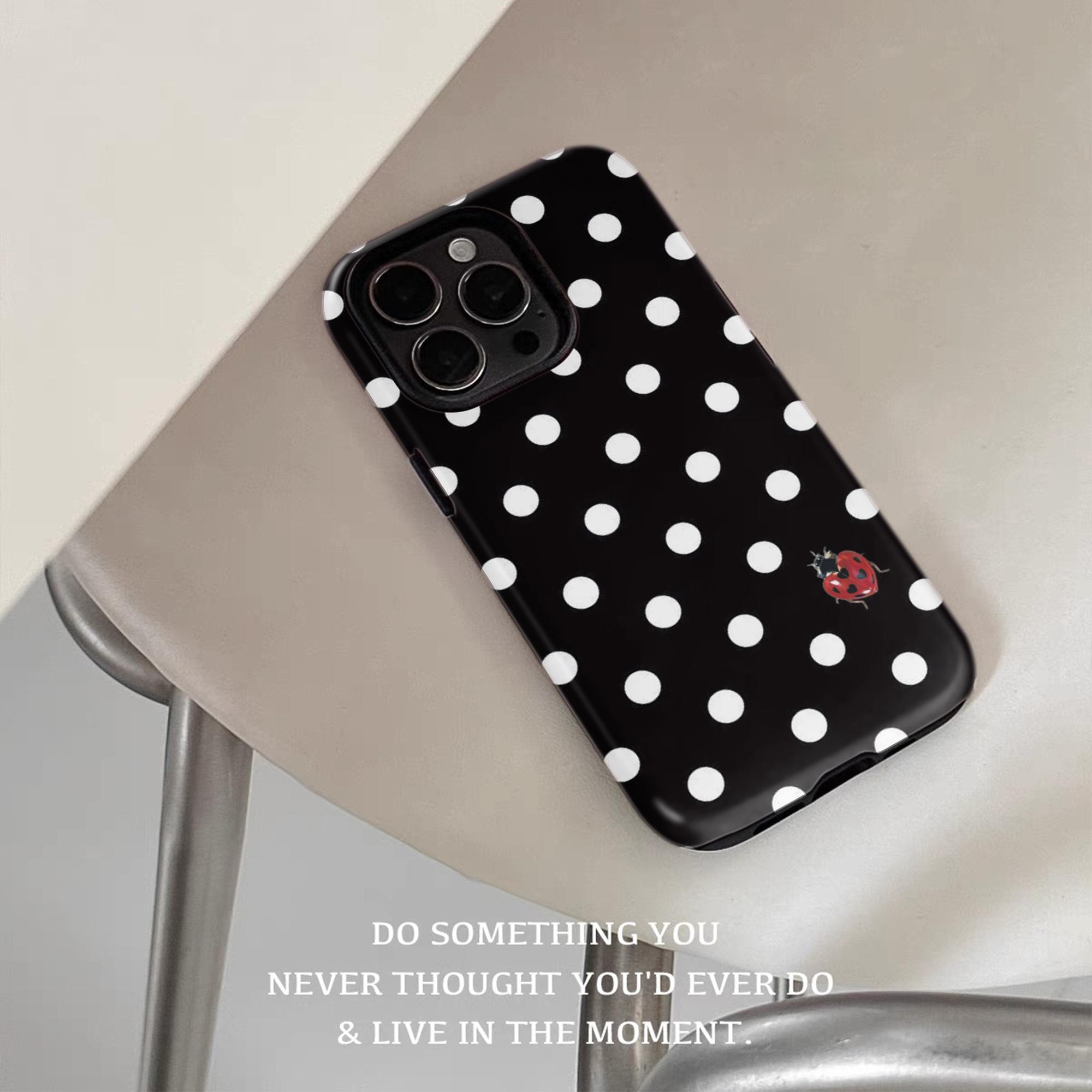 Wave dot ladybug pattern, durable, shock-absorbing and glossy 2-in-1 phone case, suitable for iPhone 17 16 15 14 13 12 11 X, Samsung and other series models, can be given as a holiday gift to friends or home