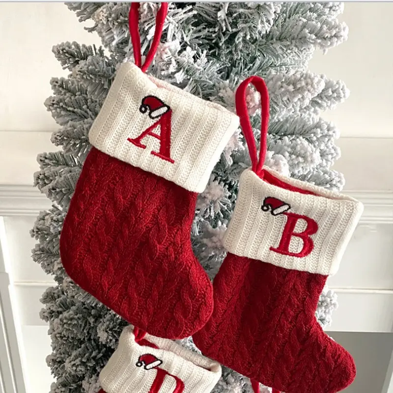Classic Letter Christmas Stocking, Knitted Holiday Decor, Festive Christmas Ornament, Perfect for Christmas Celebrations