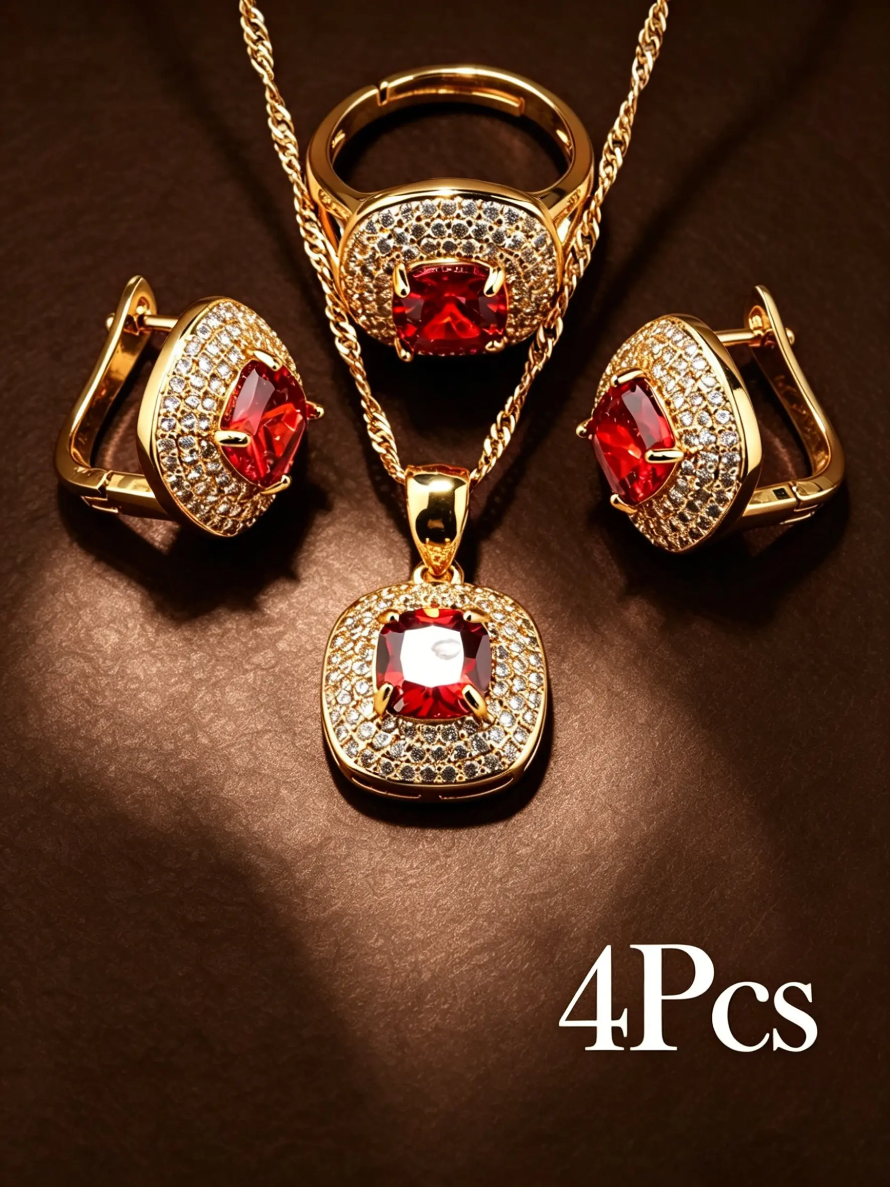 Women 4PCS Cushion Colored Gem Bridal Bride Jewelry Set for Wedding Day 18K Gold Tone Full Pave CZ Necklace Earrings Ring 6 Color Imitation Gem Hypoallergenic Luxury Bridal Wedding Gift