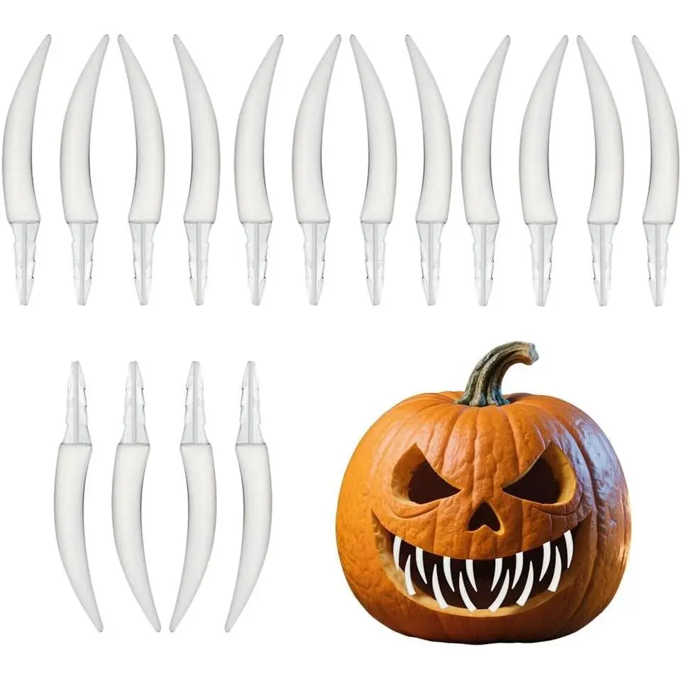 16pcs Halloween Pumpkin Teeth Jack O Lantern Teeth Spooky Pumpkin Fangs For Halloween School Creating Unique Pumpkins Decoration