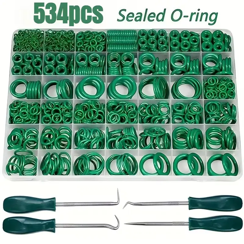 534pcs Car Air Conditioning Compressor O-Ring Seal Repair Kit Parts, Complete Nitrile Rubber Seals + Oil Seal Hook Removal Tool Set