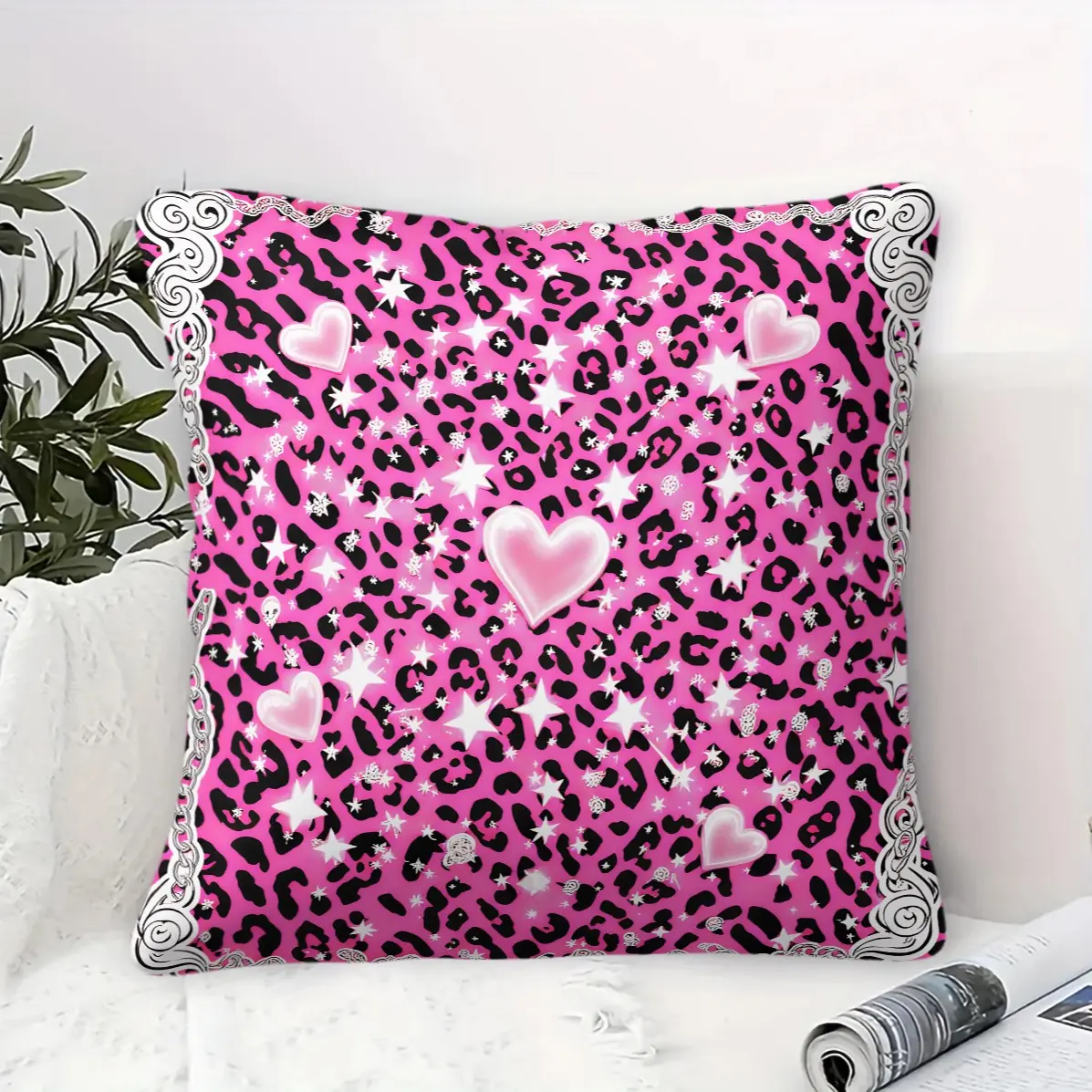 45x45cmLuxury Retro European Leopard Art Throw Pillow, Machine Washable, Trendy Print, Plump Soft Filling, Decor Cushion For Women Home Sofa Decor (Pillow Insert Included)