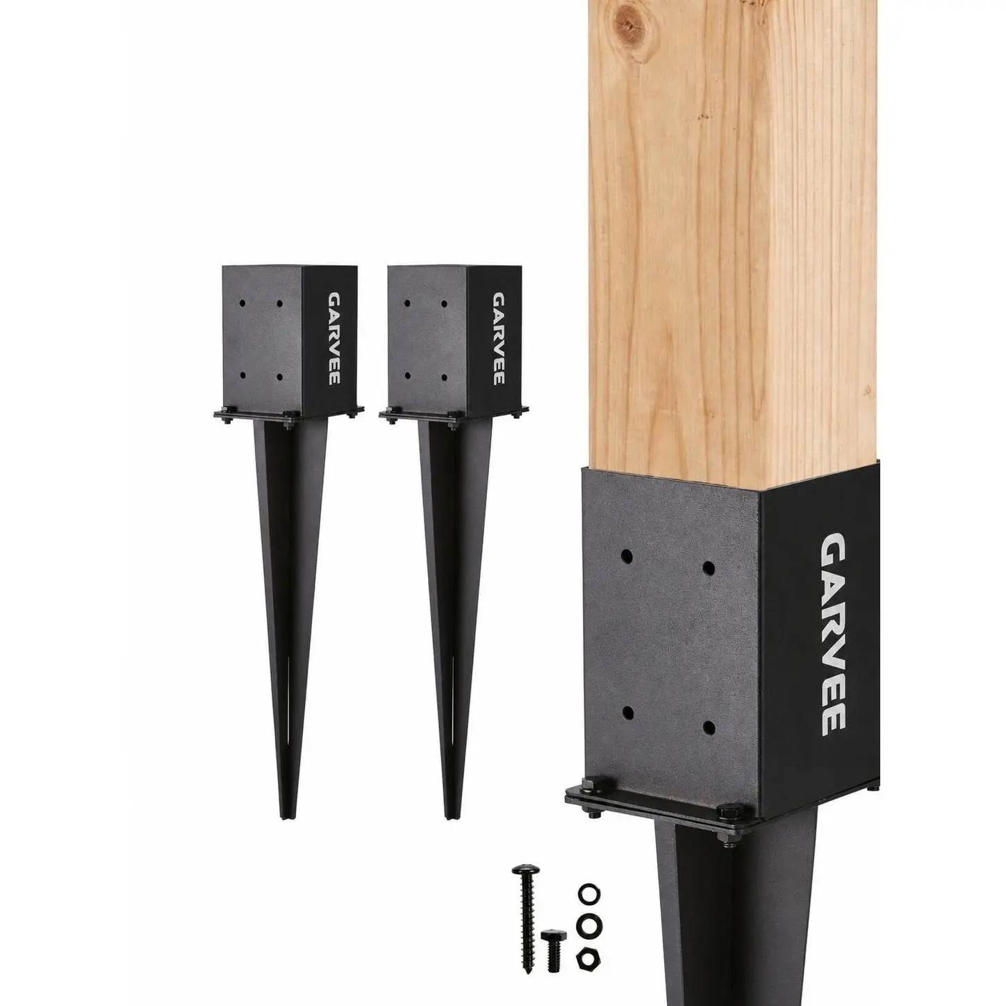 2/4-Pack Heavy Duty Fence Post Anchors, 32-Inch Ground Spikes for 4x4 Posts. No Concrete Needed, Rust-Proof Steel. For Fences, Mailboxes, Deck Railings, Garden. Easy Install, Deep Stability. Black Powder Coated