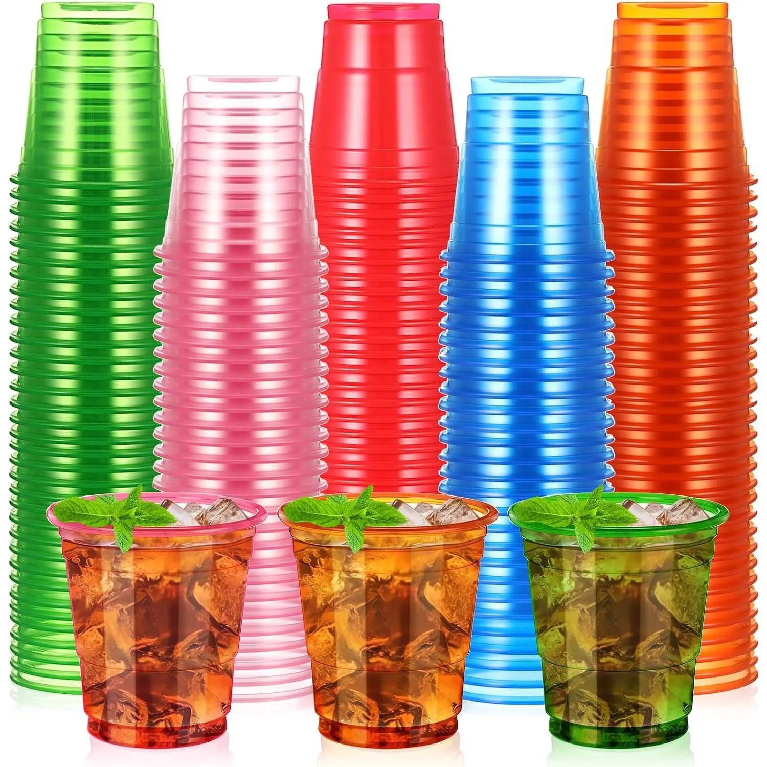 120 Pack 2 oz Plastic Shot Glasses Graduation Disposable Mini Drinking Cups Bulk for Wedding Parties Picnics  Events Celebrations Favors(Neon)