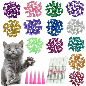 100pcs Glitter Cat Nail Caps, Extra Small Claw Cover for Kittens, Pet Nail Tips That Includes Adhesives and Applicators