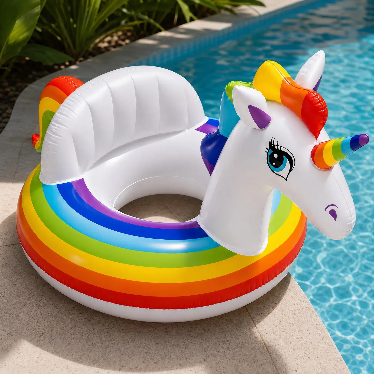 Rainbow Unicorn Pool Float - Inflatable Animal Pool Float for Adults & Kids, Swimming Pool, Beach & Lake