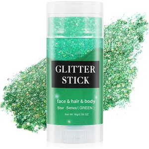 Green Face Body Glitter Stick,St Patricks Day Chunky Hair Glitter for Women Kids,Self-Adhesive Green St Patricks Day Accessories,Irish Parade Makeup,Alien Costume,Festival Rave Outfits.