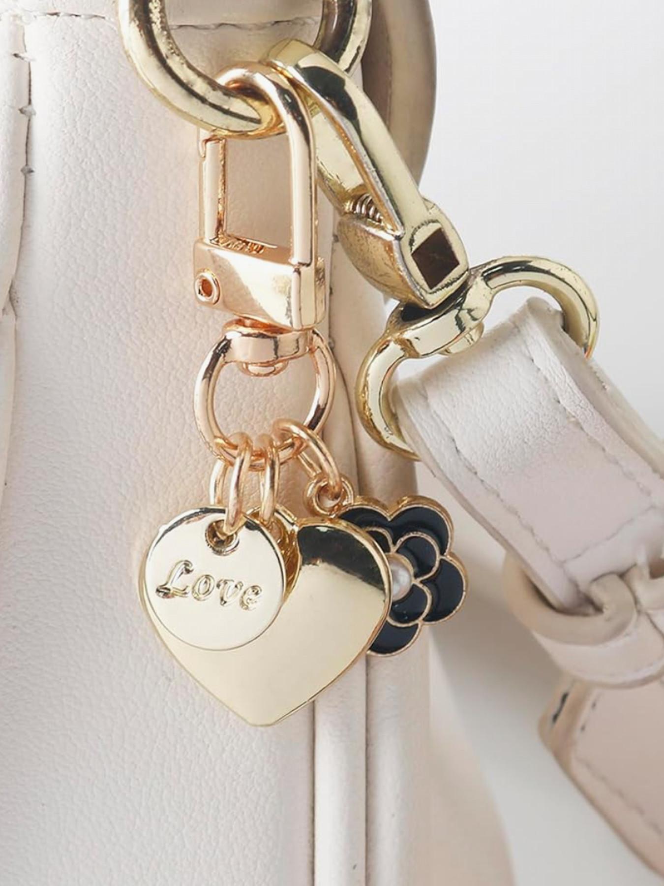 Fashion Small Heart Design Pearl Flower Women's Bag Charm Buckle Decoration Fashionable Alloy Keychain For Bags Elegant Hanging Ornament Gift Keychain For Purse