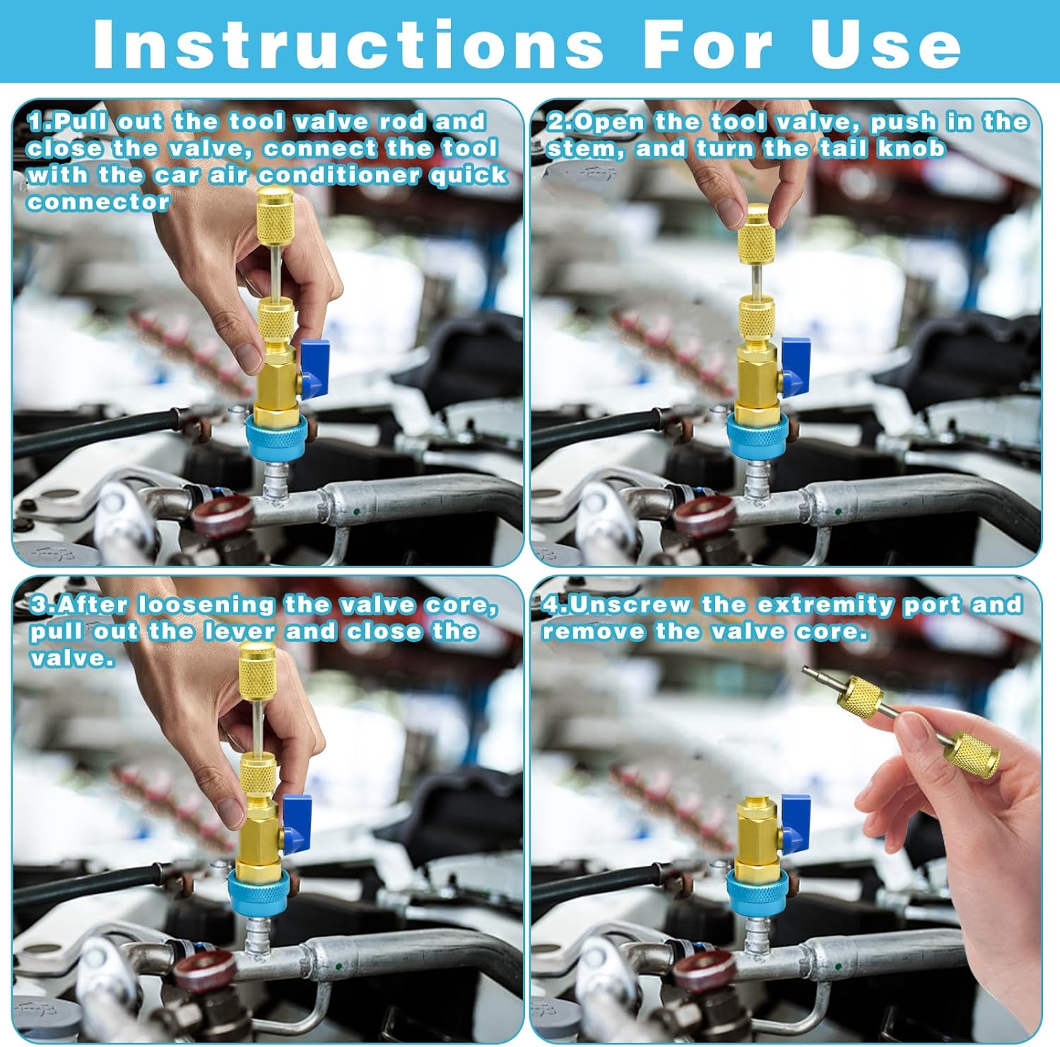 STANDARD GOODS R134A Valve Core Quick Remover Installer, High Low Pressure Valve Core Remover Tools Kit for R13A Refrigerant Air Conditioner System