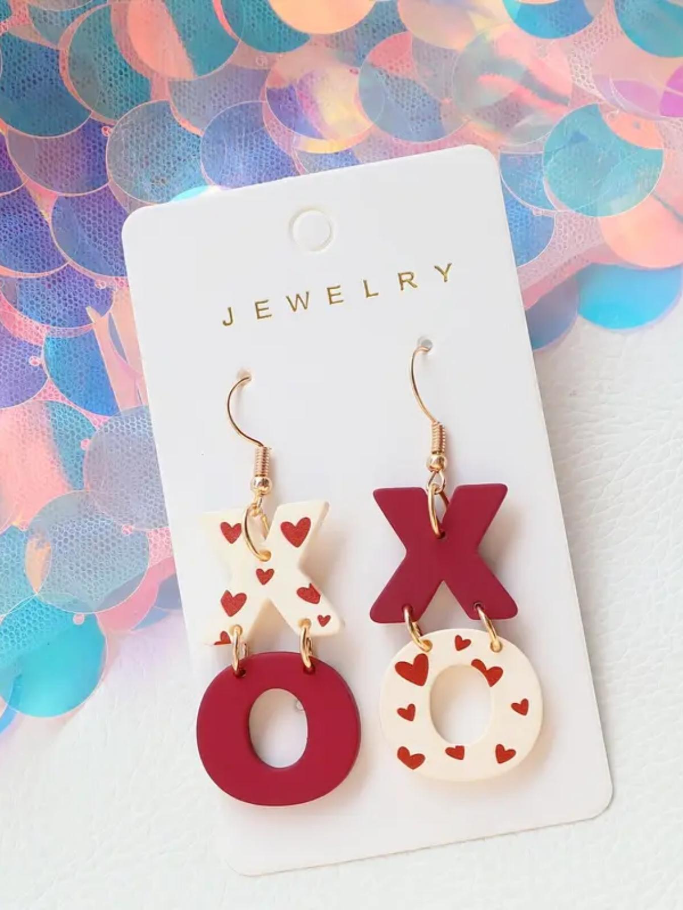 Heart Print Acrylic Dangle Earrings, Letter Design Earrings for Women for Gift, Elegant Jewelry for Party, Daily Clothing Decor, Trendy All-match & Exquisite Jewelry for Birthday Gift, Valentine's Day, Gift, Heart Shaped Earrings, Versatile Earrings