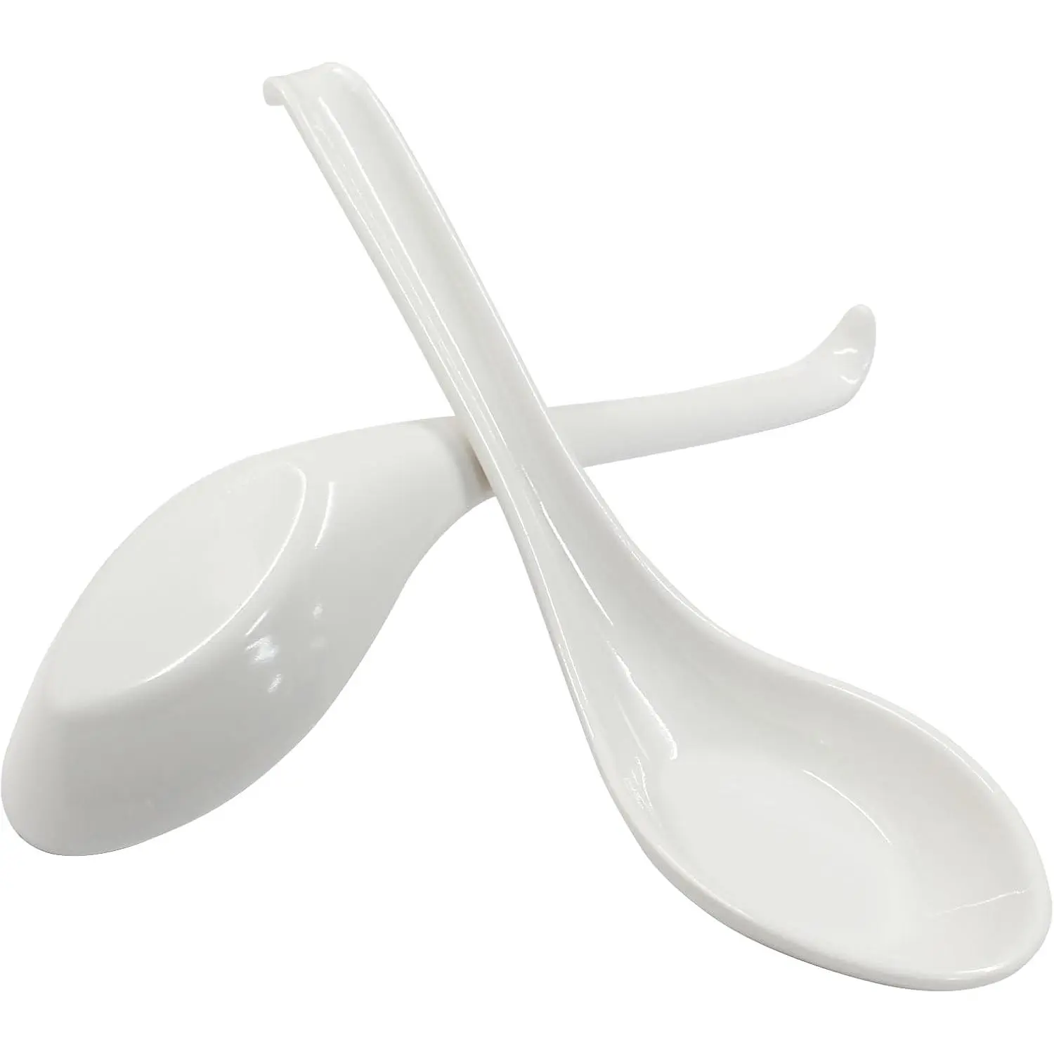 2PCS Asian Soup Spoons, Chinese Japanese Miso Ramen Wonton Dumpling Pho Rice Noodle Soba White Melamine Soup Spoons