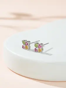 S925 Silver Tourmaline Clover Earrings, Vibrant Colorful Jewelry, Unique Design, Versatile for Daily Wear, Dates, Music Festivals, Holidays