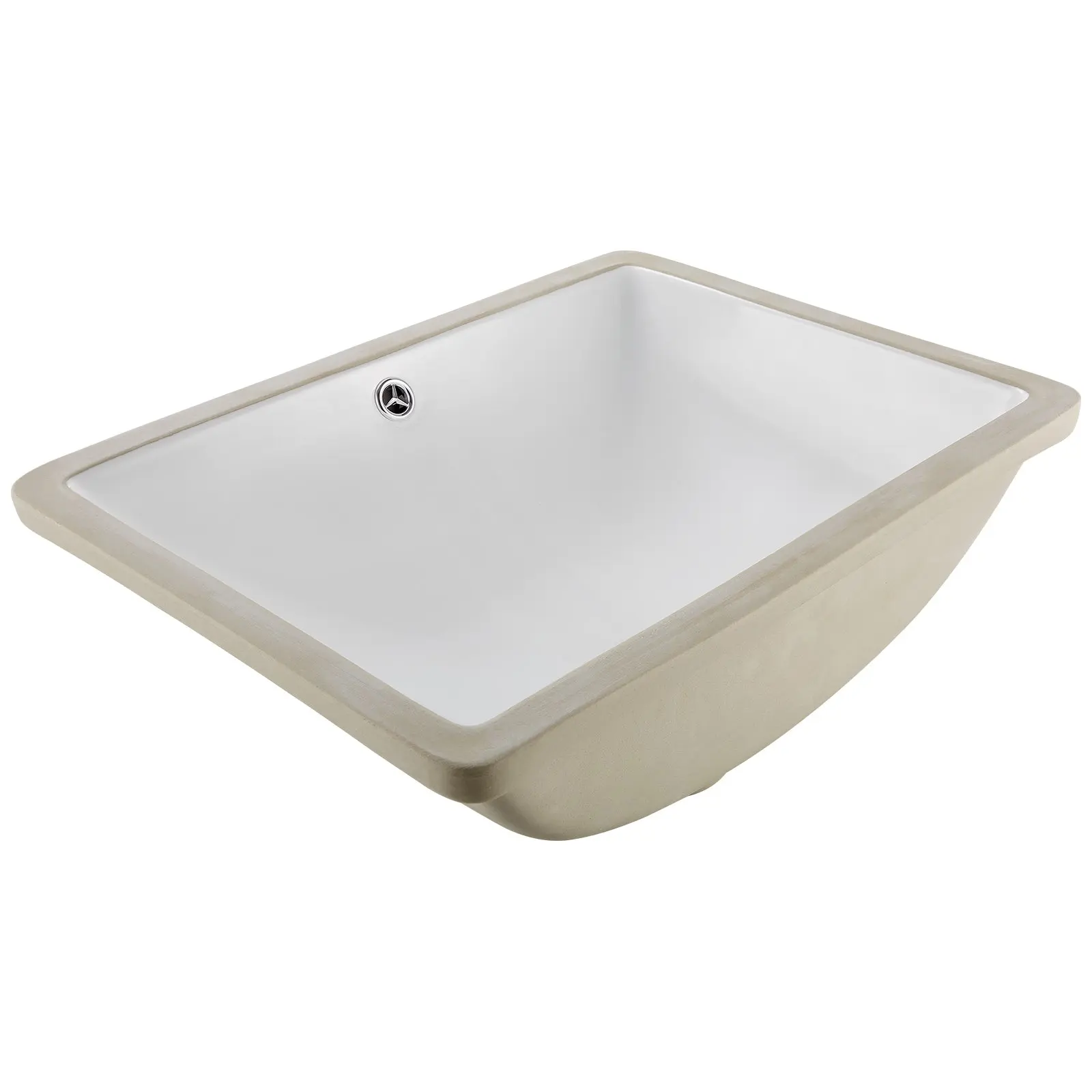 VEVOR Undermount Bathroom Sink, 20.28 x 15.16 x 7.48 in Durable White Ceramic Lavatory Bowl, Under-Counter Drop-In Vanity Wash Basin with Overflow Hole for Small Spaces, Hotels & Apartments