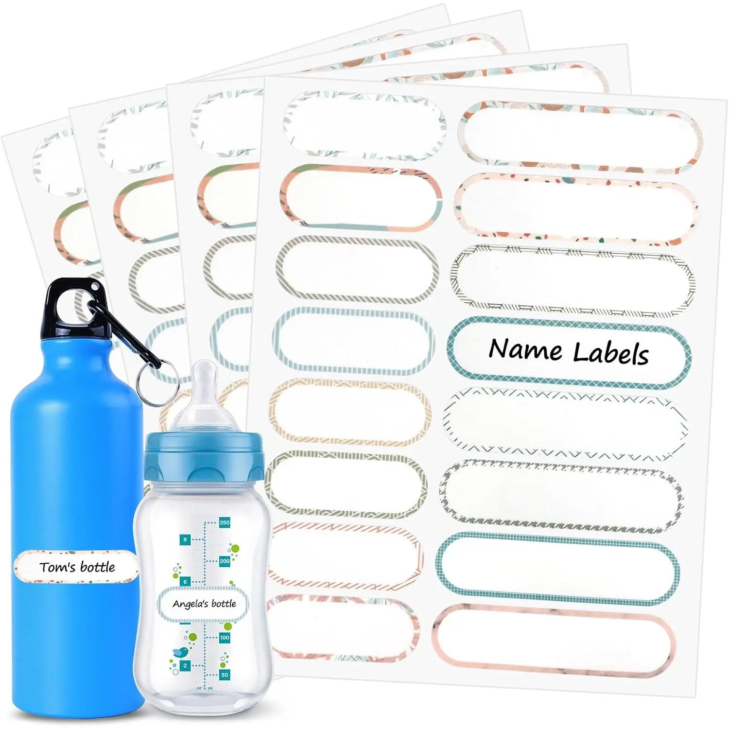 160 count  Self Laminating  Name Labels for  | Dishwasher Safe, Washable Write  Name Stickers For School Supplies,  Bottles, Sippy Cups, Water Bottles And Lunch Boxes
