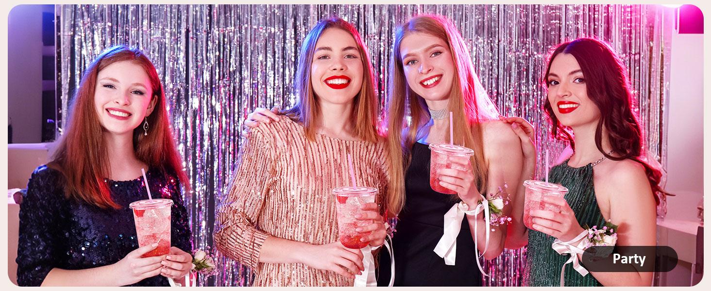 100 Set 16oz Plastic Cups with Lids and Straws, Disposable Black Clear Iced Coffee Cup with Lid, Round Bottom Plastic To Go Cups for Cold Drinks Slushie Smoothie Soda Bar Party Shop Supplies