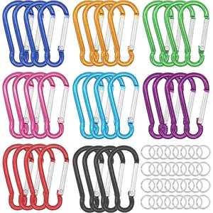 1.8'' 32pcs Aluminum Carabiner D Ring 8 Colors, Spring-Loaded Gate Clips Hook, Sport Accessories with 32 Steel Rings, for Para-Cord Crafts