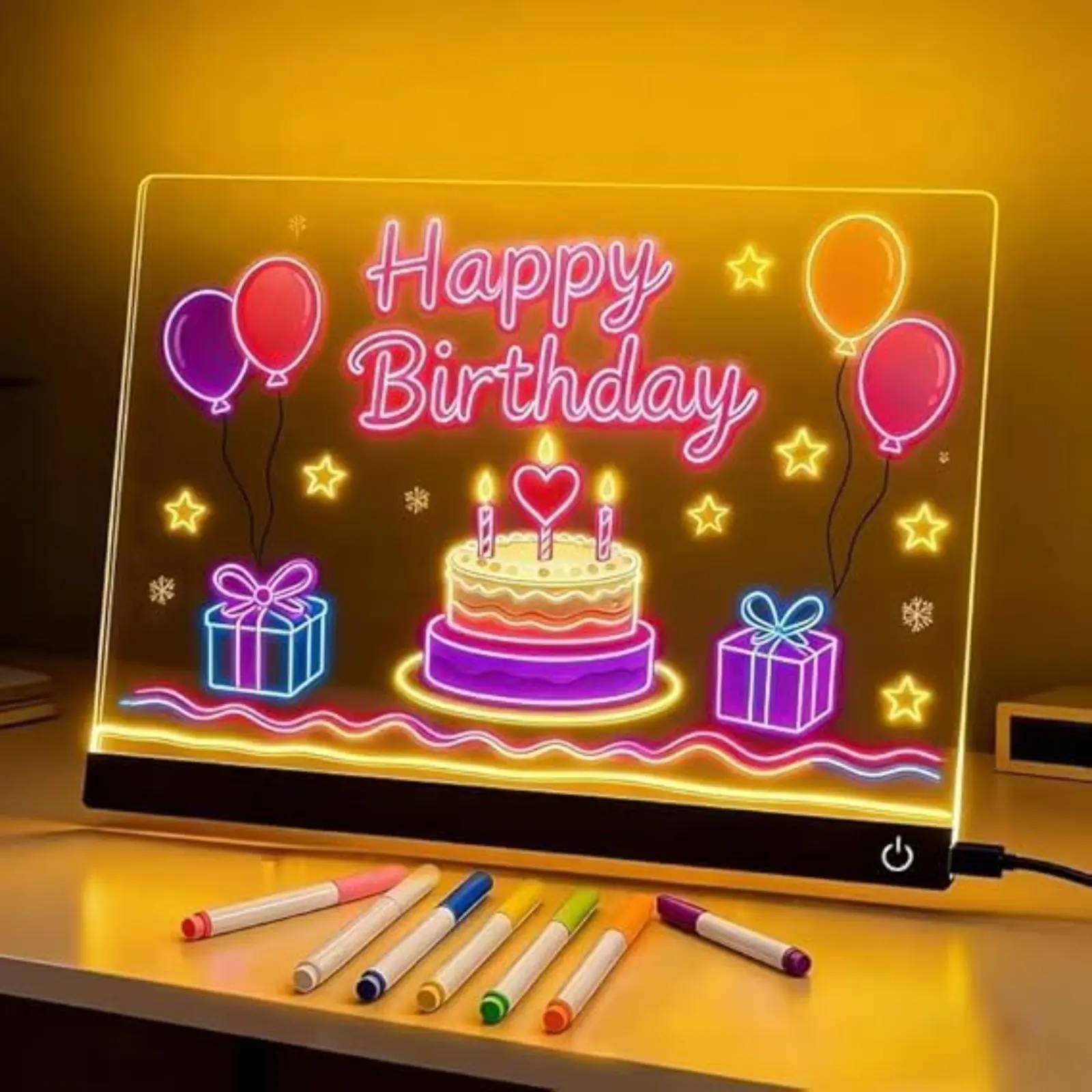 7 Color LED Light Up Message Board with Markers & Stand, Acrylic Dry Erase Illuminated Memo Wordpad, Christmas & Halloween Gifts, Creative Glow Drawing Board for Desk, Office, Cafe, School & Home Decor