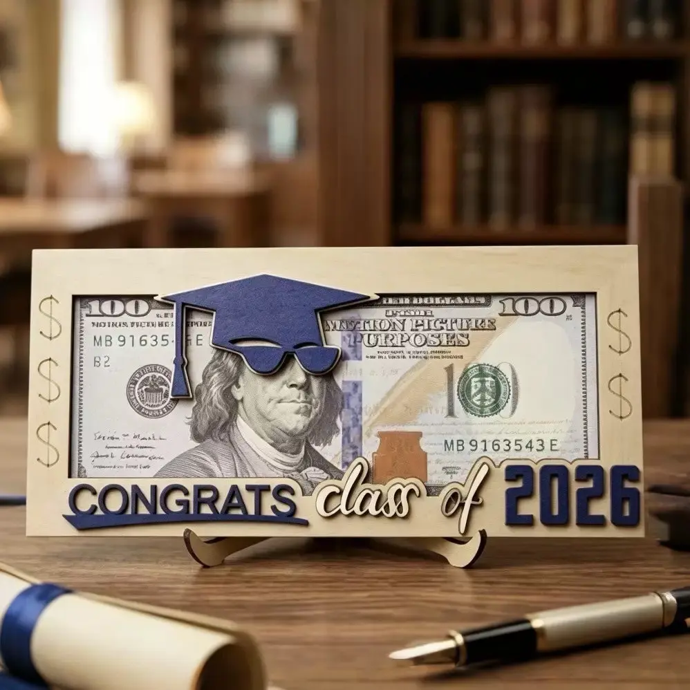 2026 Graduation Wallet Gift Box, Wooden Style, Unisex, Holds Cash and Envelopes, Perfect Graduation Gift for Men and Women