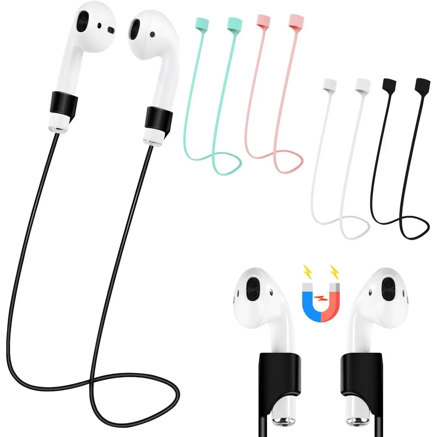 Anti-Lost Straps for AirPods 4 count AirPods Accessories Soft   Lanyard Ultra    Rope Cord Compatible with AirPods 1&2 Pro 2nd 3rd (Black+White++Green)