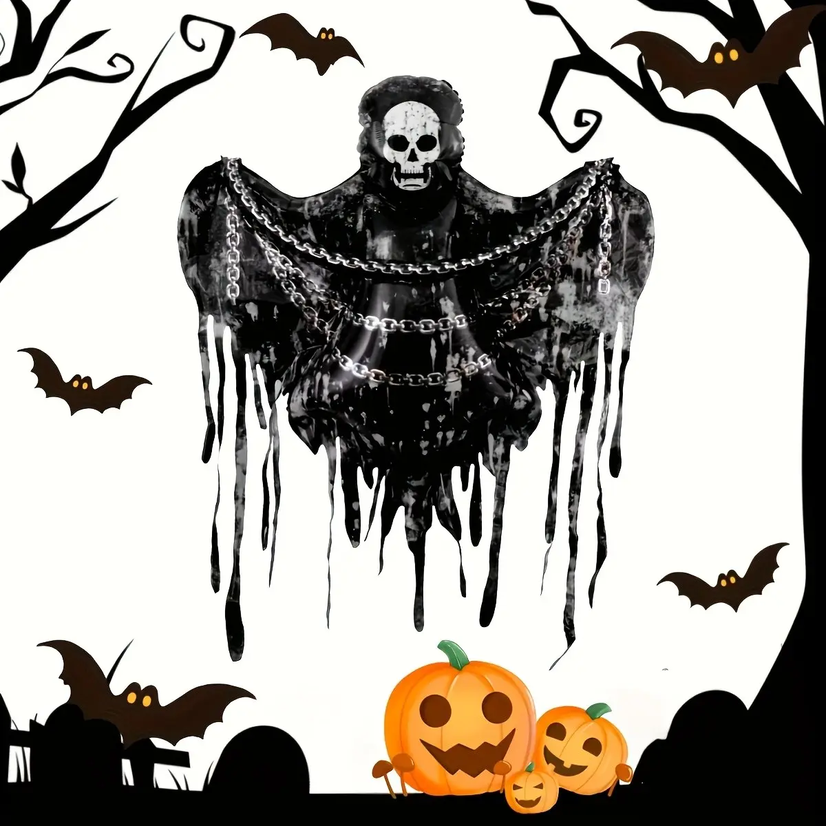 150cm Giant Halloween Chain Skull Balloon, Terroristic Foil Skeleton, Perfect for Haunted House and Parties, Scary Decor and Photo Props