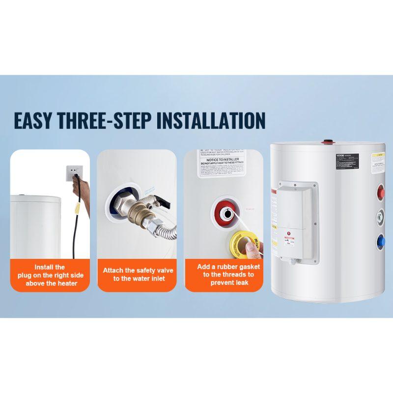 VEVOR Electric Water Heater, 10 Gallon Tank Instant Hot Water Heater, 1.6Kw Tankless Water Heater w/ LED Display, Knob Control, IPX4 Waterproof Side Connection On Demand Heaters for Shower, Bath