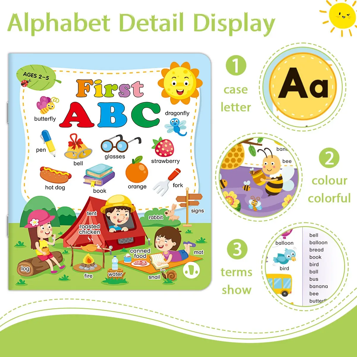Abc English Alphabet Book for Early Learning, Complete A-Z Letters with Fun Illustrations, Ideal Home Education Tool for Kids
