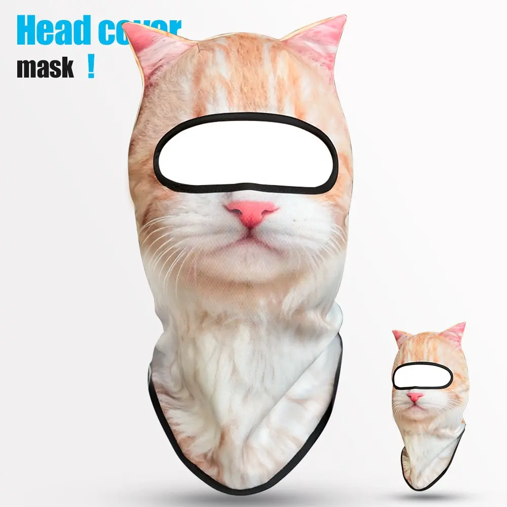 3D Cat Ears Full Face Mask, Outdoor Cycling Sun Protection Dustproof Cover, Fun Animal Headgear for Parties and Photoshoots