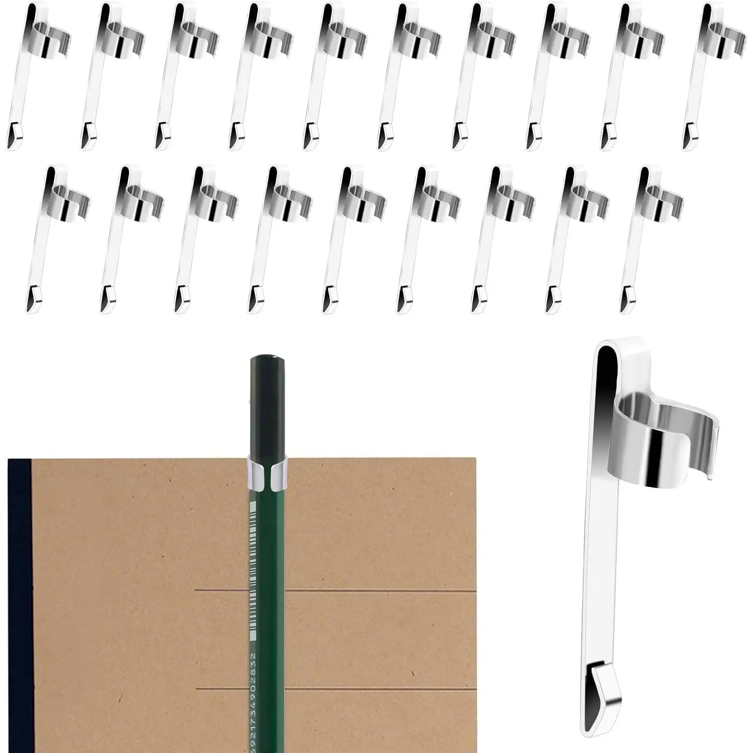 20 count Metal Pencil Clips Slide  Pencil Pocket Slide  Pencil Holder Portable Pen Holder Clips for Clipboard Notebook ()