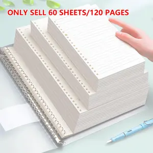 A4/b5/a5 Size 30/26/20 Hole Loose-Leaf Refill Paper, Stationery Paper, Notebook Refillable, 60 Sheets/120 Pages, Lined, Grid, Blank, Smooth Writing, Non-Marking Ink, School & Office Supplies