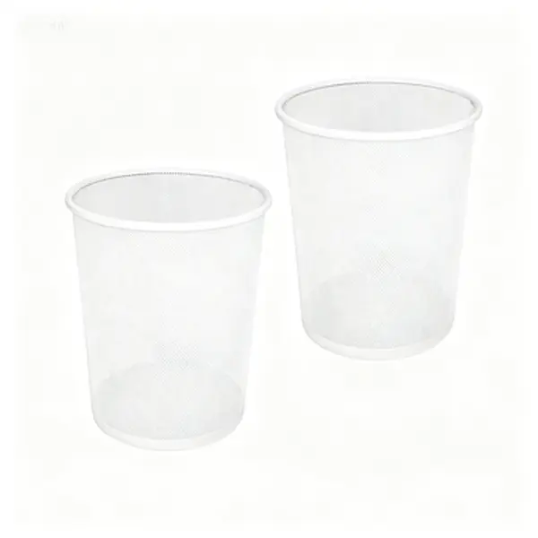 6 Gallon Steel Mesh Round Wastebasket, Dual Pack Trash Bin for Home Office Garage, Reusable Trash or Recycle Can with Open Top, White Mesh Metal Hamper, Heavy Duty Waste Container for Kitchen Bedroom