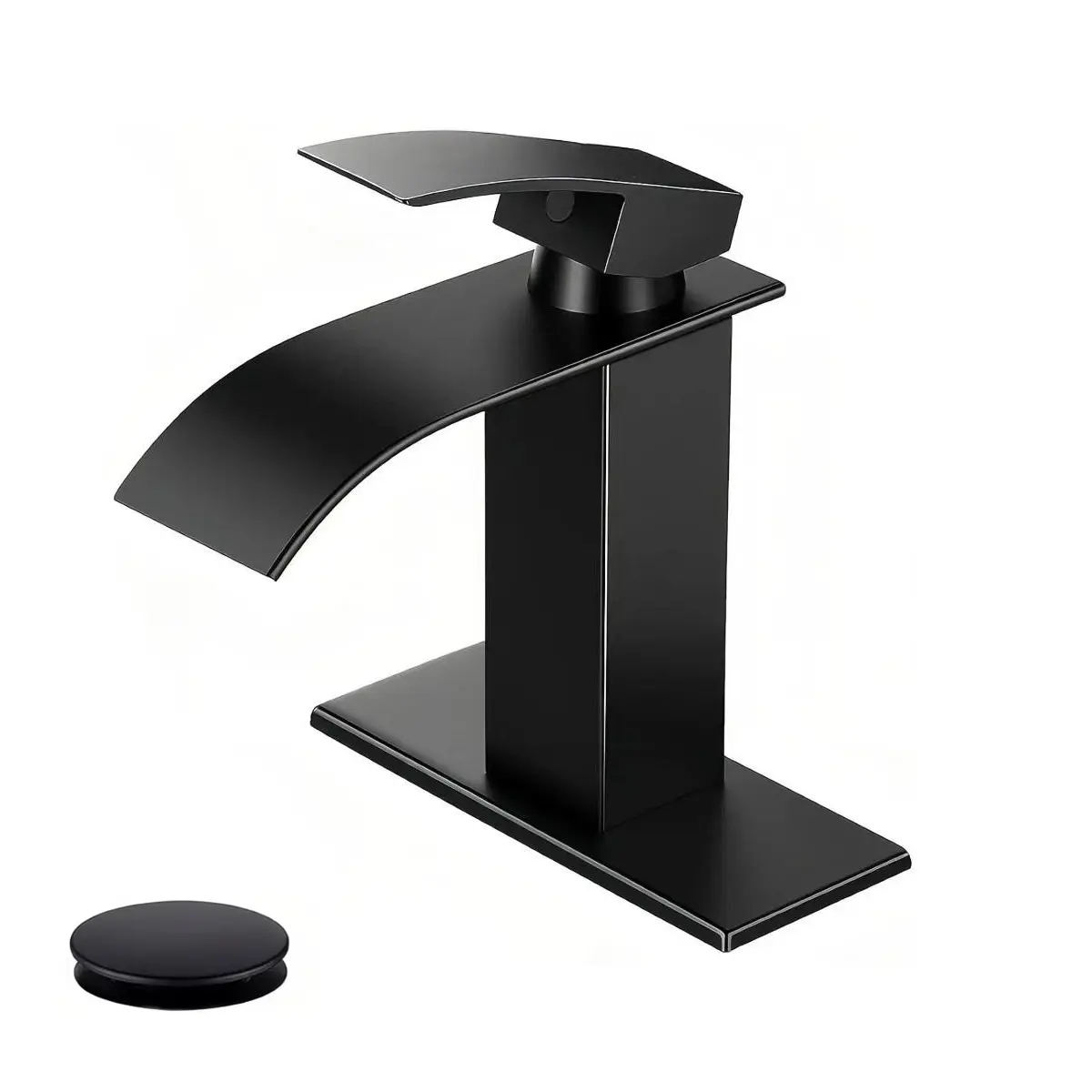 Matte Black Waterfall Bathroom Faucet - SUS304 Stainless Steel Single-Handle Modern Vanity Sink Tap with Hot & Cold Mixer, Pop-Up Drain and Supply Hoses