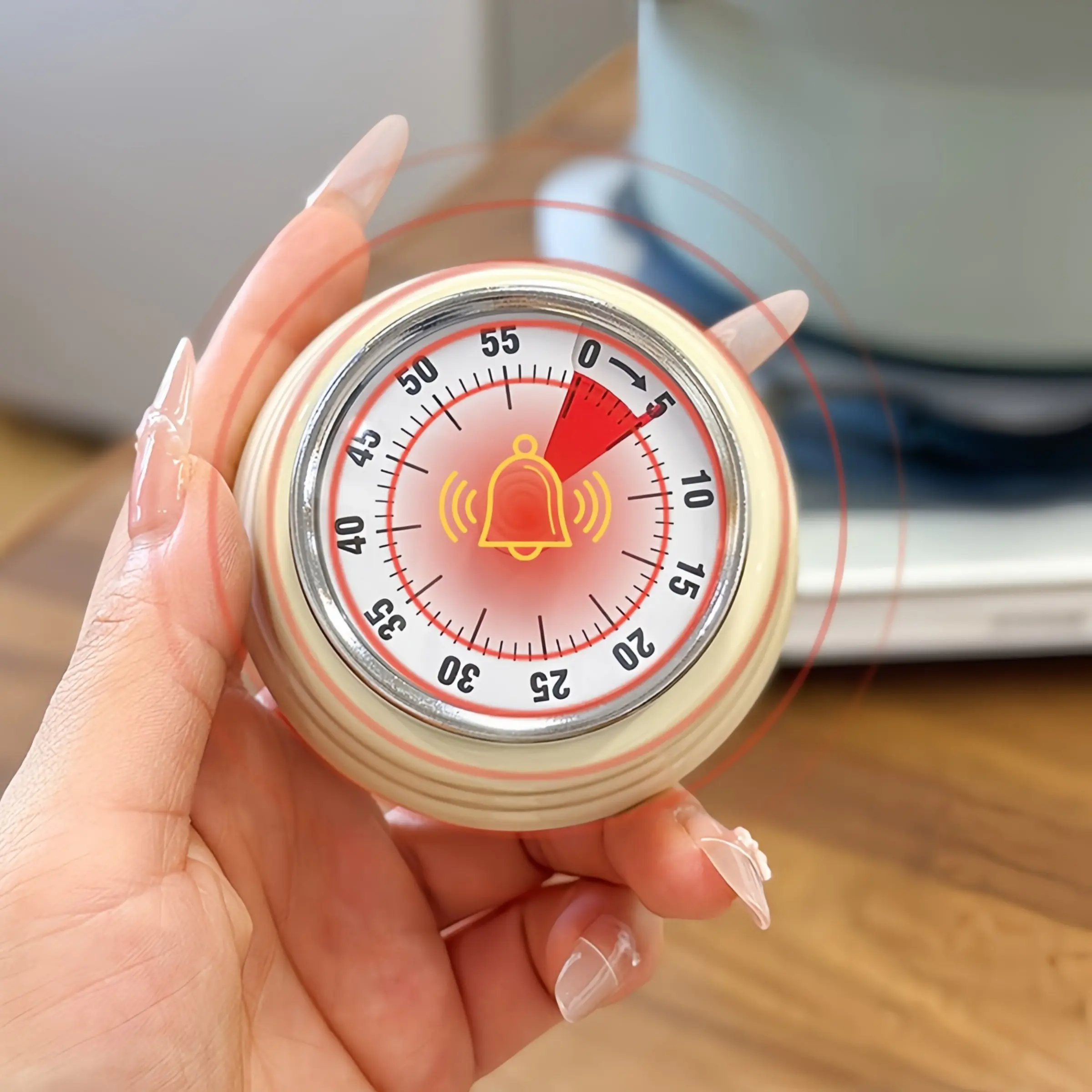 Kitchen Cooking Timer, Chef Countdown Clock, Visual Timer, 60 Minutes, Magnetic Base, Mechanical, No Battery, Alarm, Kitchen, Study, Work, Fitness