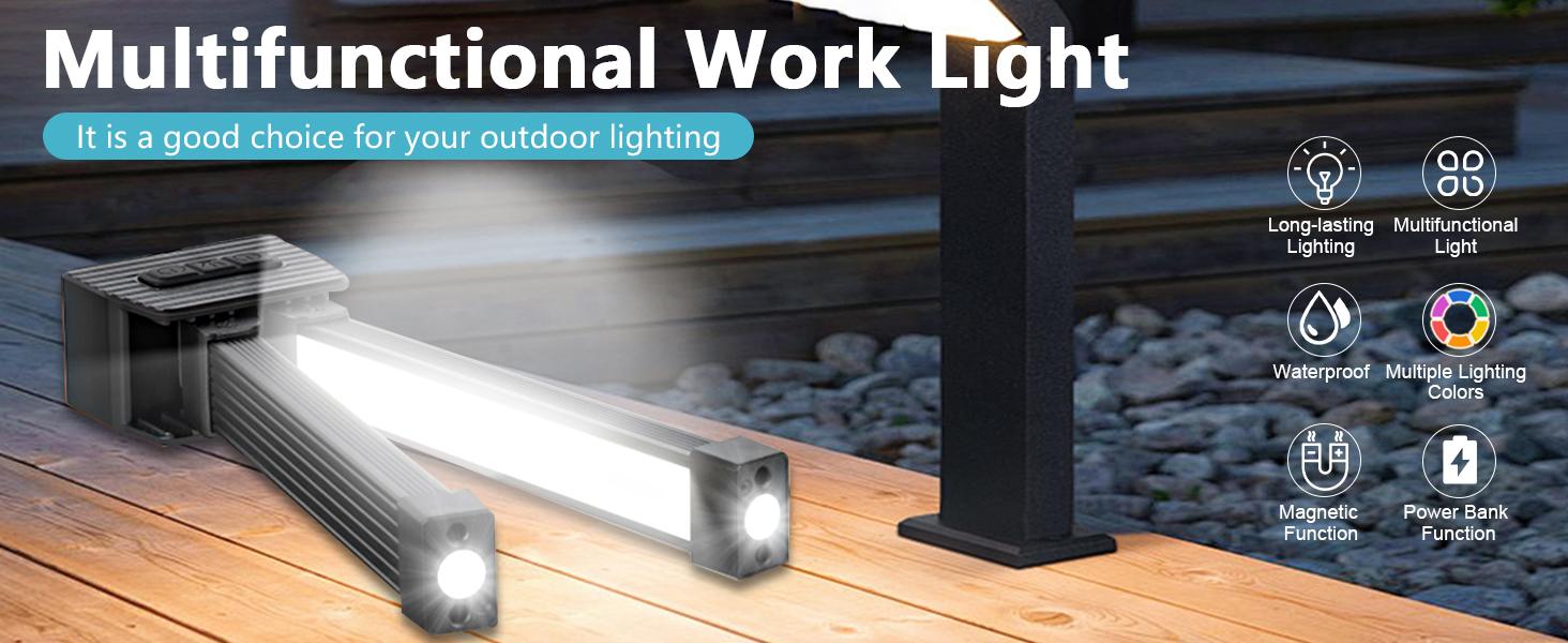 Gym Lamp, Portable Gym Lighting for Posing, Magnetic Work Light Rechargeable, Gift for Men/Women, 180 °   Rotate Foldable with Hang Hook Camping Lamp, USB Power Bank LED Handheld Flashlight-Black