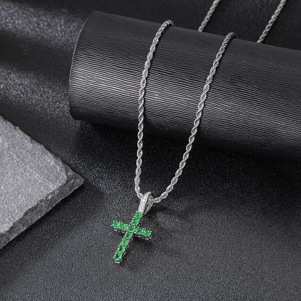 Men's And Women's Diamond Zircon Cross Necklaces, Hip-hop Religious Style Pendants, Multi-color Fashion Accessories