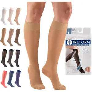Women's Truform Sheer Sports Compression Socks, Beige, 15-20 mmHg Knee-High, 20 Denier Medium Multi-Size Dress Nylon Stockings