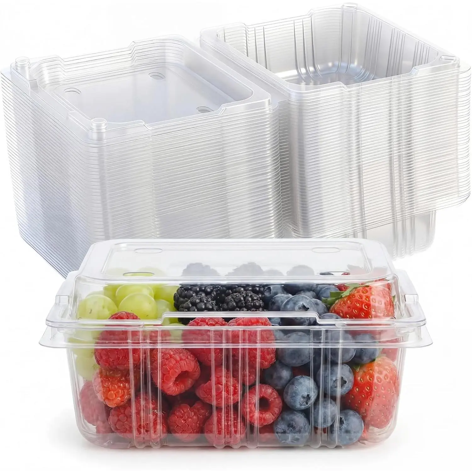 25 Pack Clear Plastic Vented Berry Containers with Clamshell , 1/2 Pint Berry Baskets for Strawberry, Disposable  Storage for Farmers Market Fridge Picnic (5.3×4.7×2.4 Inch)