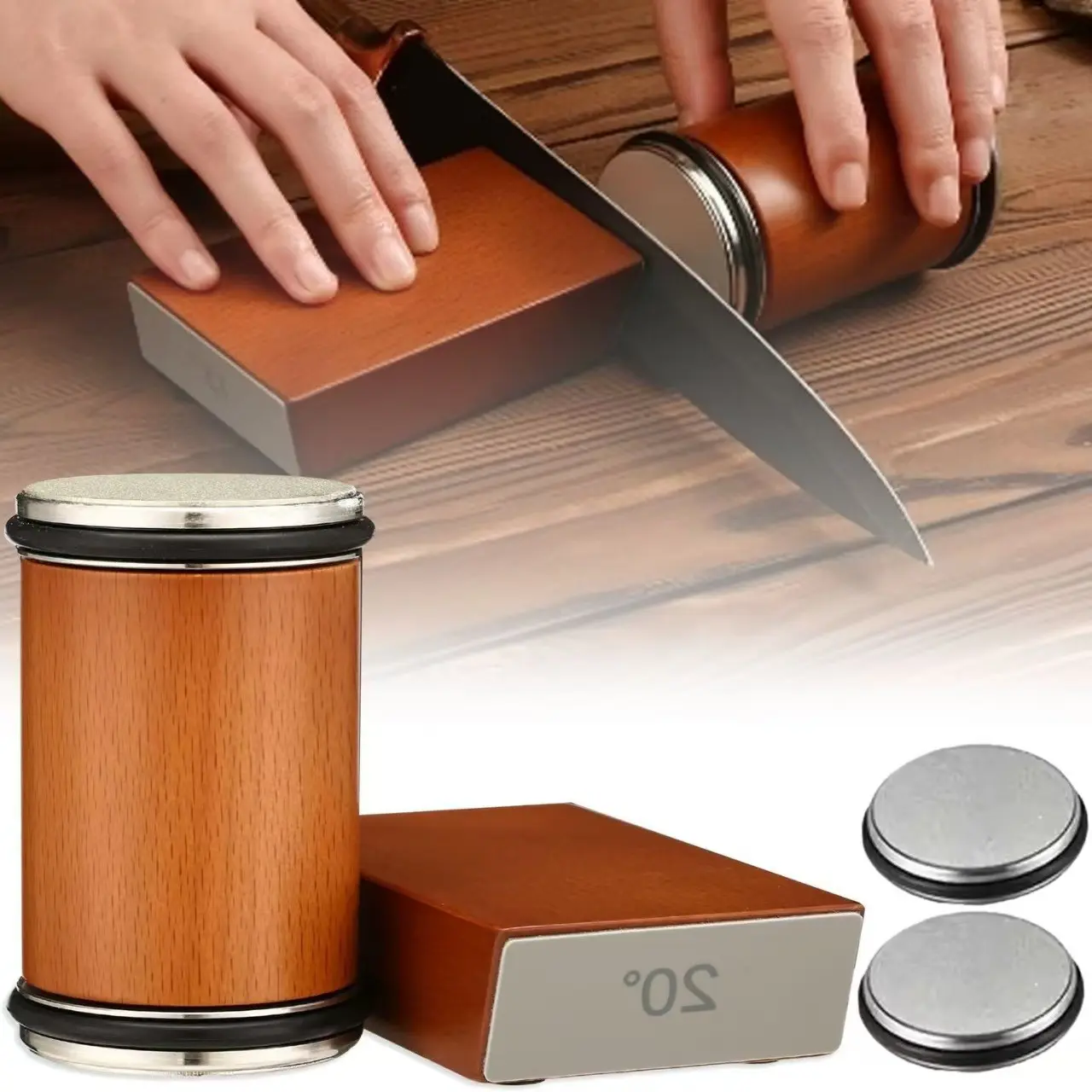 Magnetic Knife Sharpener Kit with 16° and 22° Angles, Portable Rotary Sharpening Wheel, Ideal for Knives, Tools, Woodworking, Kitchen, Gift Ready