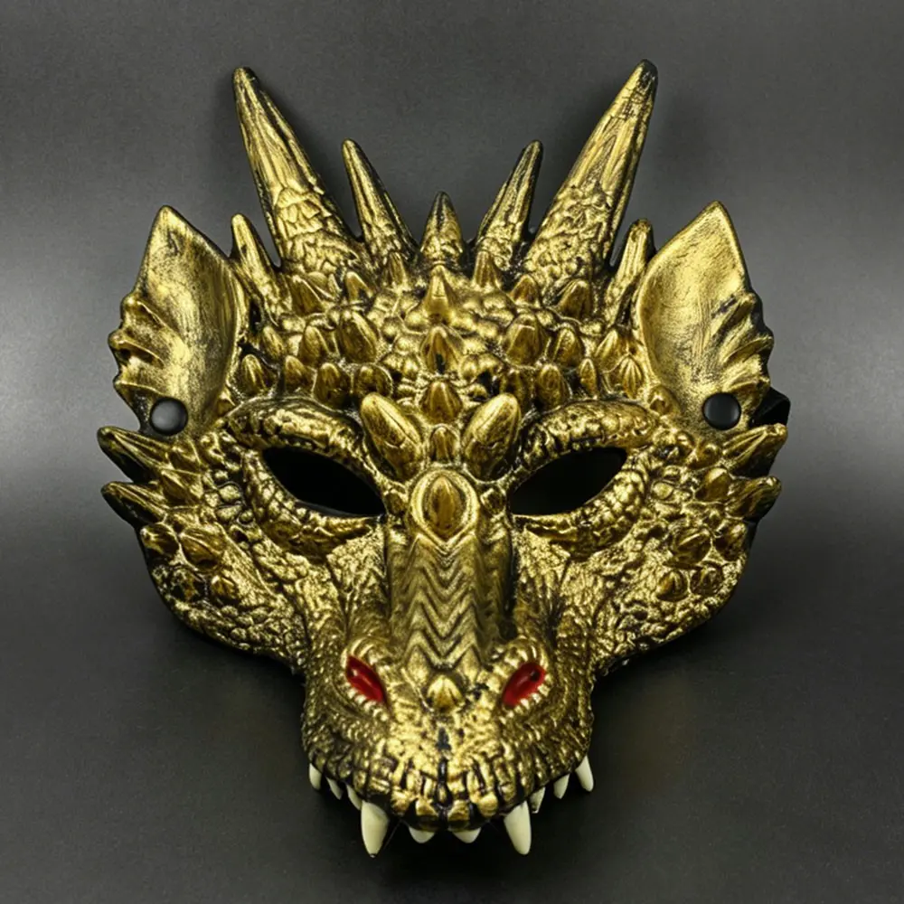 Adult Medieval Fantasy Dragon Half Mask, Cosplay Mask for Festival Party, Halloween 3D Animal Half-Face Mask, Dragon's Head Mask