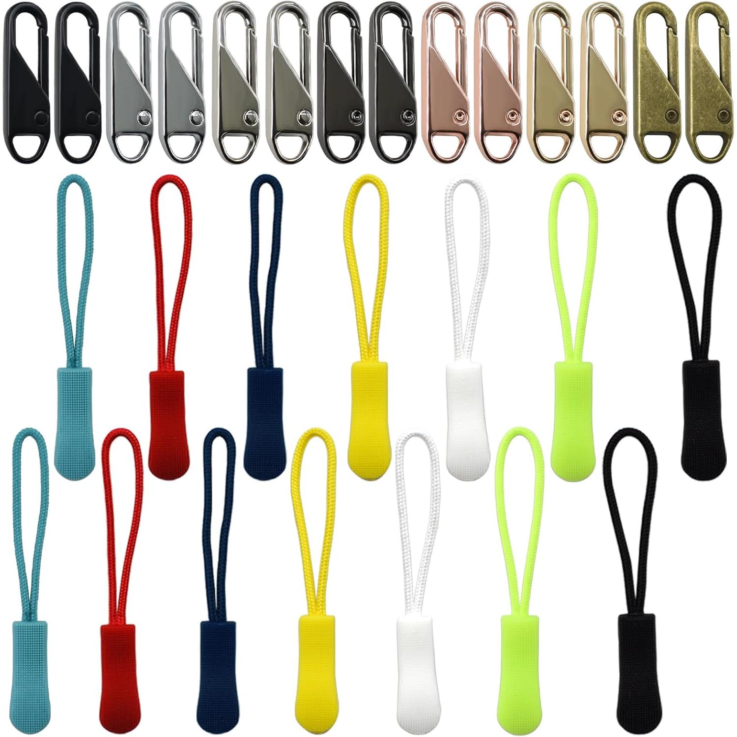 28 count Zipper Pull Replacement Kit - Detachable Zipper Cord Extension Fastener Metal Slider Replacement Fastener Nylon Rope for Luggage, Backpack, Jacket, Purse