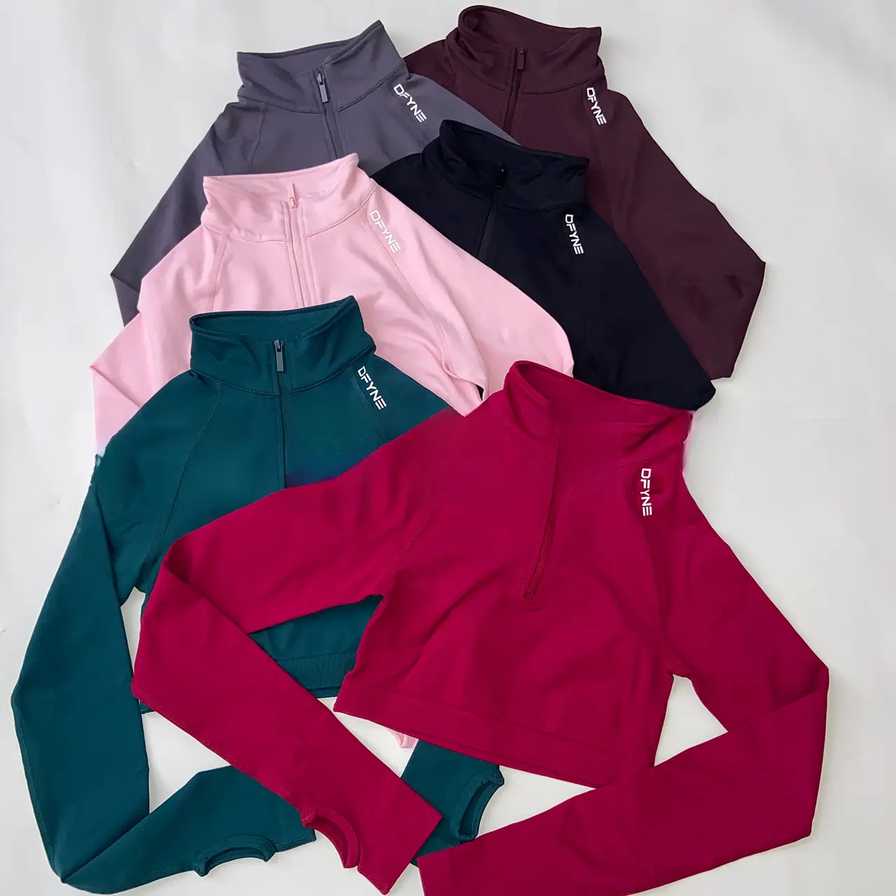 DFYNE Women's Half-Zip Cropped Workout Top - High Elastic Long Sleeve Running Athletic Jacket