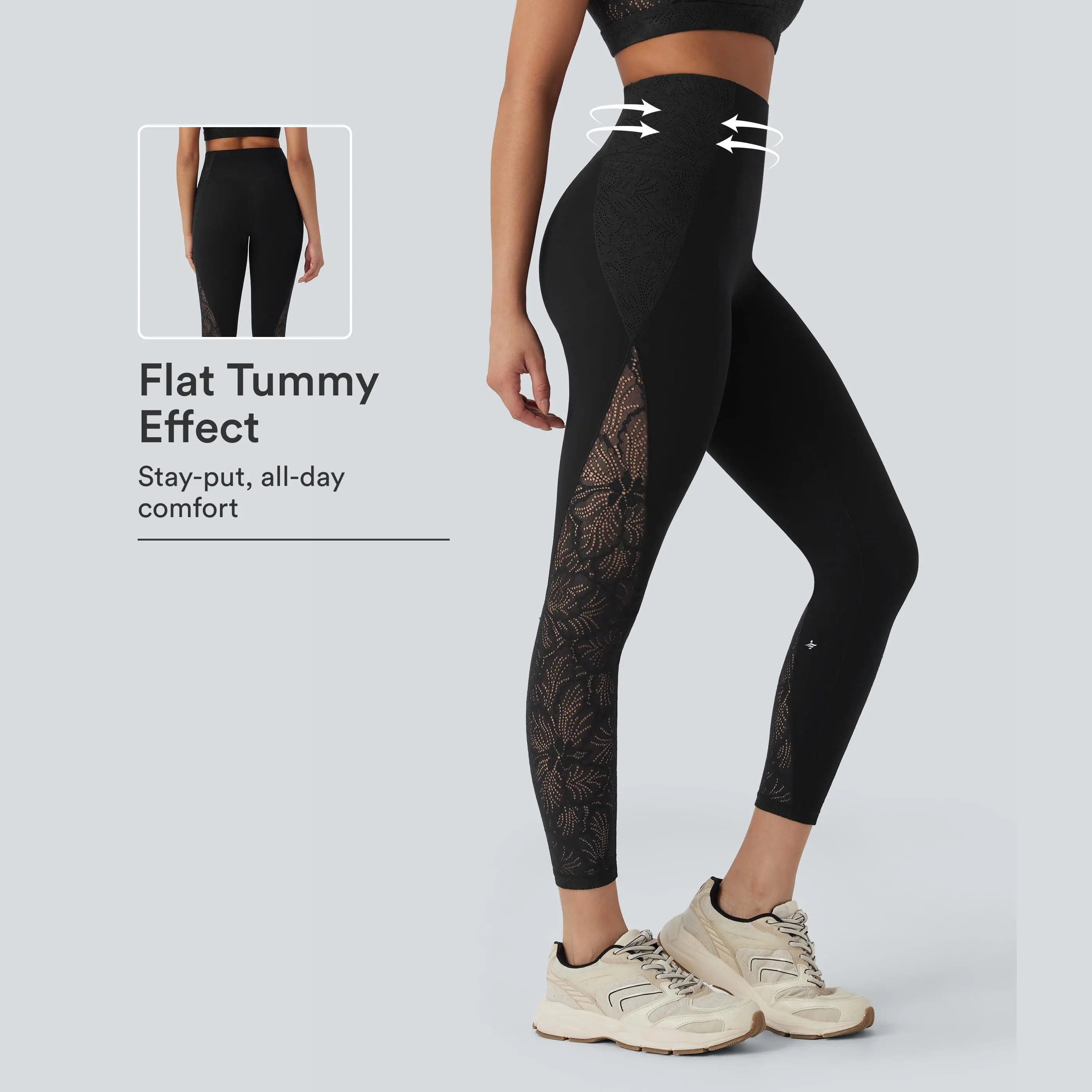 Halara UltraSculpt™ High Waisted Tummy Control Contrast Lace Shaping Training Leggings with Pockets