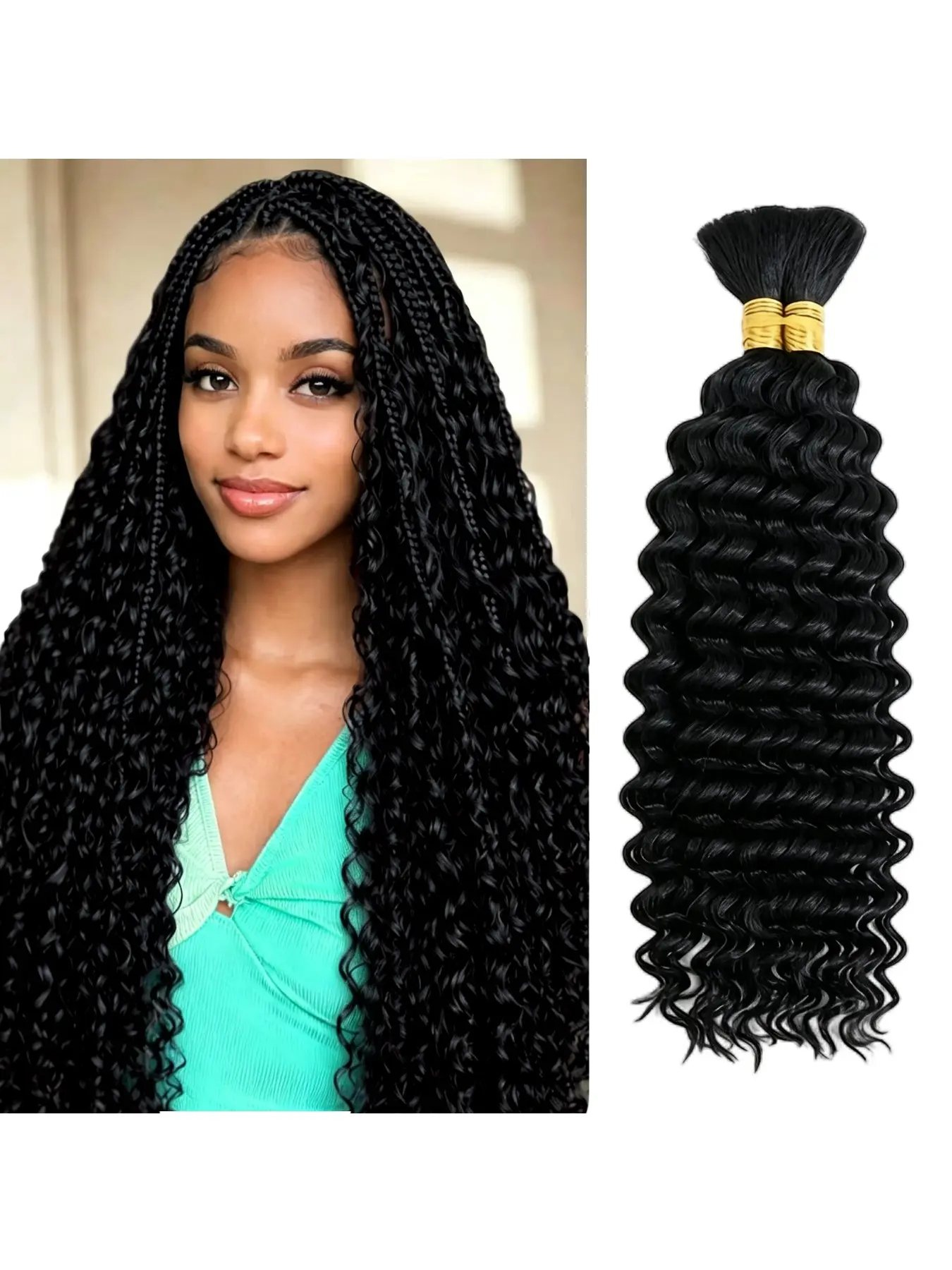 Deep Wave Bulk hair for Braiding Wet and Wavy Micro Braiding Hair No Weft Faux Deep Wave Braiding Hair Extensions for Box Boho Braids 160g with 2Bundles 4Bundles 6Bundles