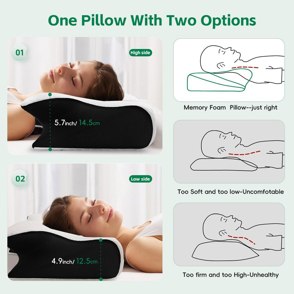 Memory Foam Neck Pillow, 1 Count Breathable Orthopedic Ergonomic Memory Foam Neck Pillow, Comfortable & Supportive Sleep Pillow for Side & Back Sleepers