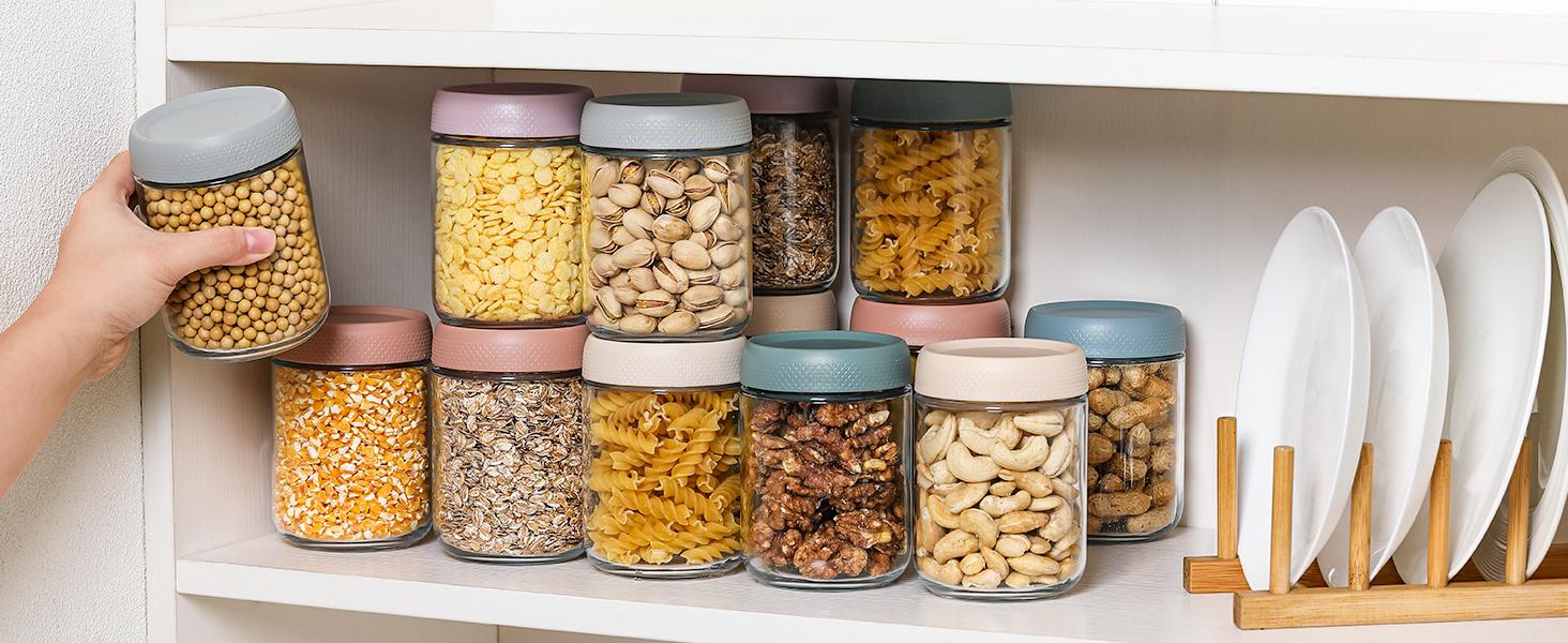 6-pack 16 oz Overnight Oats Containers with Lids, Glass jars with Airtight Lids, Wide mouth Mason Salad jars, Glass Food Storage Containers for Snacks Yogurt Spice Sugar