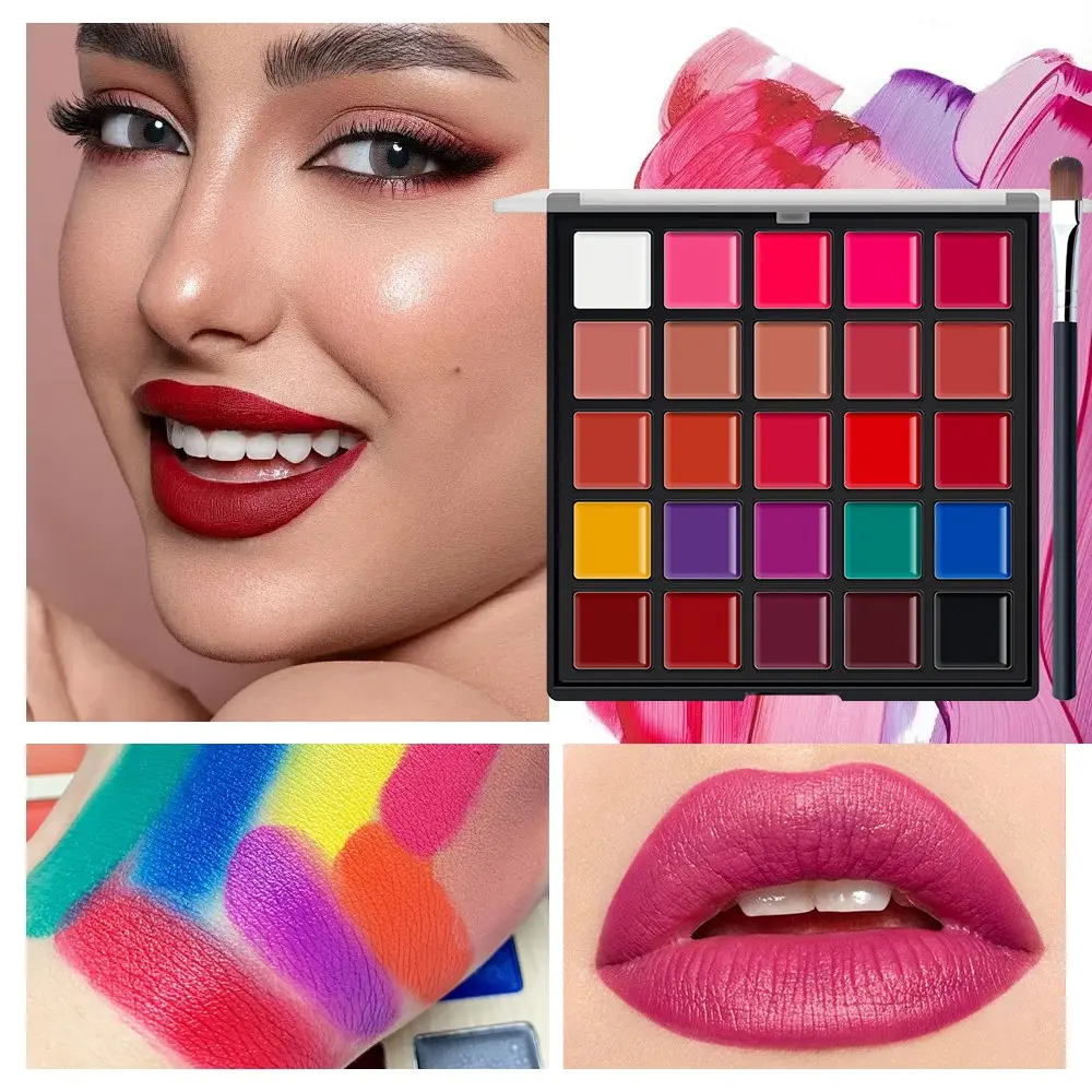25 Color Professional Lipstick Palette with Brush, Matte Velvet Finish, Waterproof Long-Lasting, Perfect for Daily Use and Special Occasions, Long Lasting Lipsticks